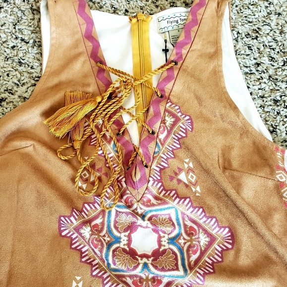 Flying Tomato Lace Up Piece Print Faux Suede Dress Boho - Picture 5 of 5